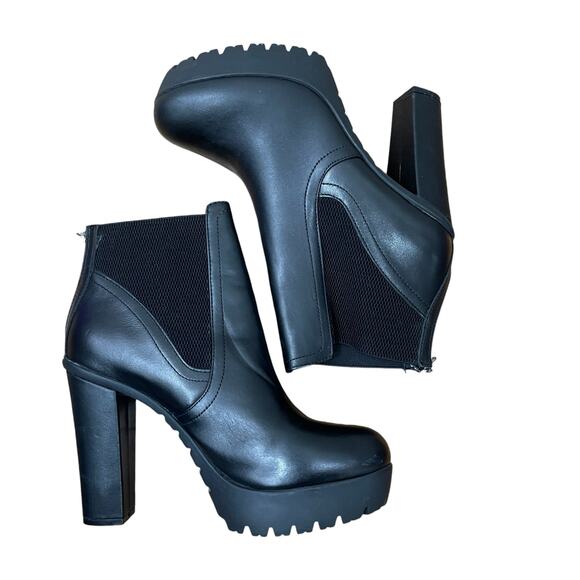 Steve Madden Amandaa Black Leather Almond Toe Platform Ankle Bootie Size 8.5 - Picture 10 of 11